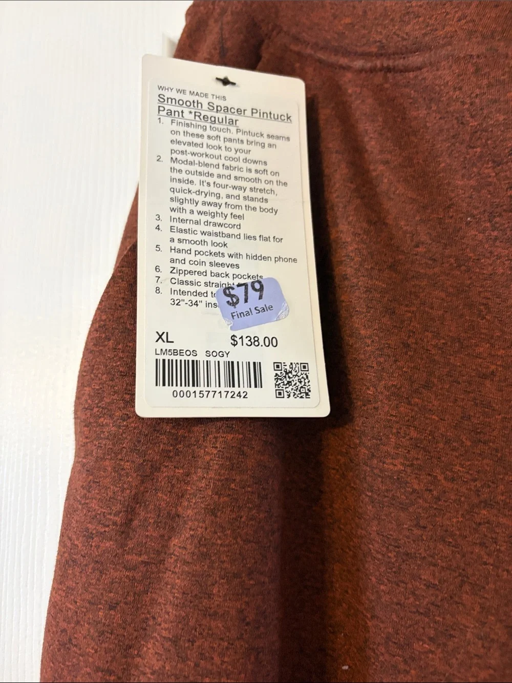 Men’s brand new lululemon with tags rust sweatpants